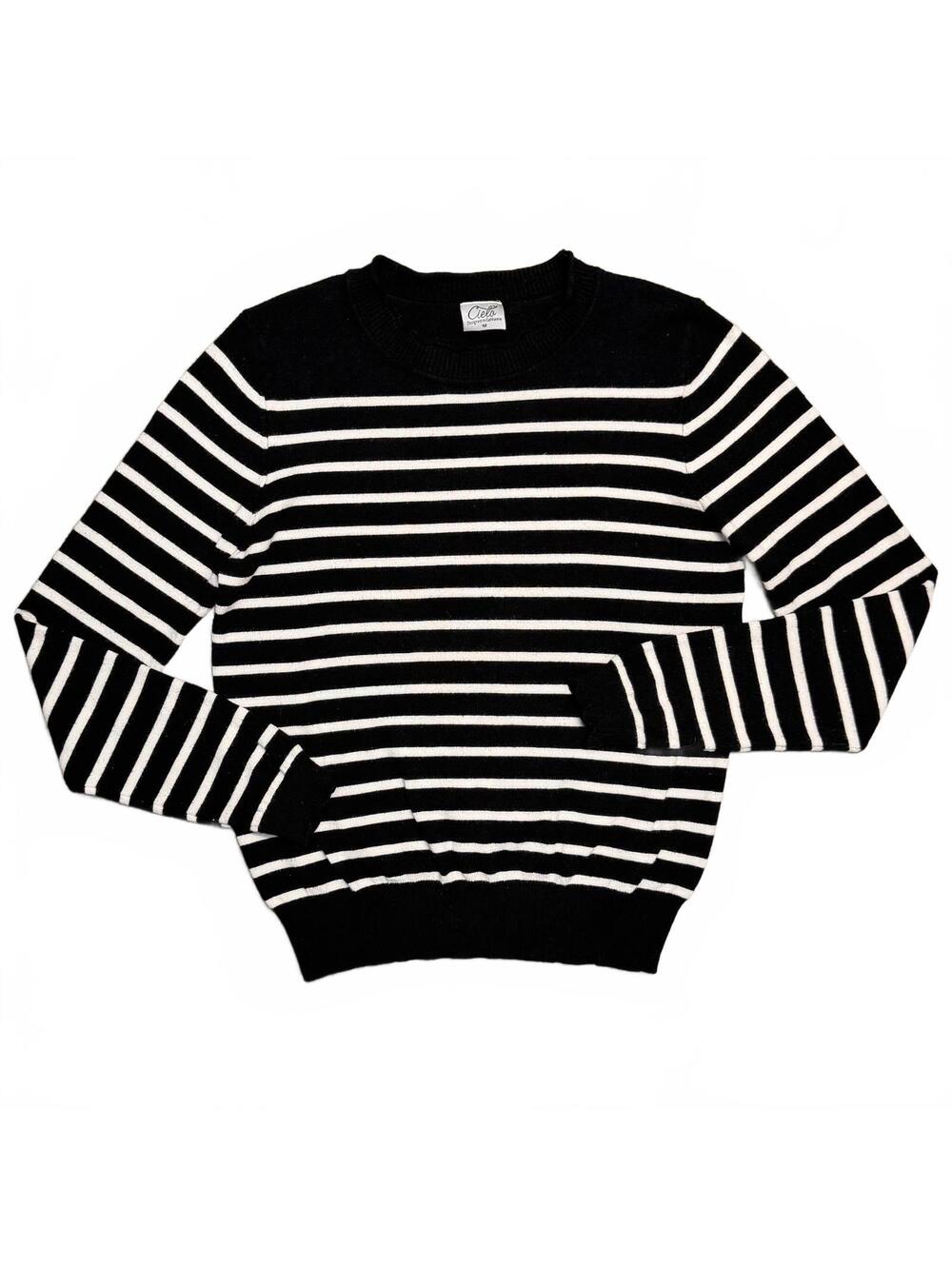 Cielo Black and White Striped Crewneck Sweater Medium